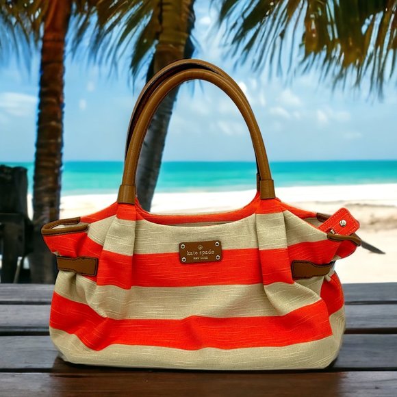 kate spade Handbags - EUC Kate Spade Jubilee Striped Canvas Orange and Tan Hobo Shoulder Tote